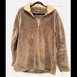 True Grit American Outdoor Co Mens Med Sherpa Fleece 1/4 Zip Pullover Brown Cozy